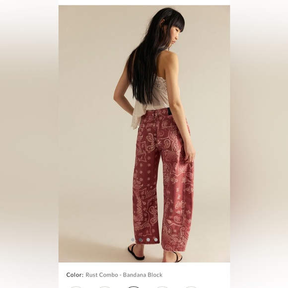 We The Free Free People Good Luck Printed Barrel Jeans EUC - Picture 2 of 12